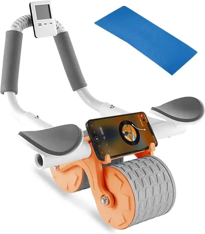 Rodillo para abdominales con rueda para ejercicios abdominales, rueda de fitness para entrenamiento de músculos centrales, rodillo para abdominales con rebote automático y temporizador.