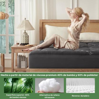 BEDLORE Cubrecolchón Queen de Viscosa Derivada de Bambú, Almohadilla Superior Gruesa Tipo Almohada para Colchón con Bolsillos Elásticos para Colchones de 6-18 Pulgadas, Cubrecolchón Suave para Alivio