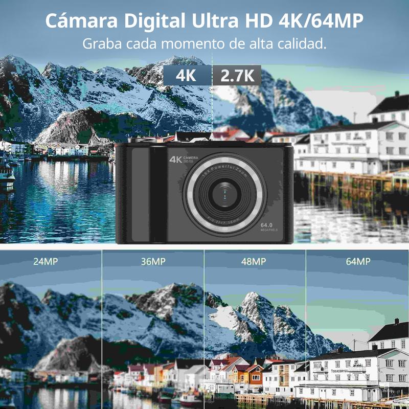Cámara digital 4K para fotografía, cámara portátil con pantalla plegable estilo Y2K para videoblogs, con tarjeta SD de 32 GB, correa para la muñeca, temporizador automático, estabilización de imagen, zoom digital de 16x. Regalo ideal para niñas, niños y p