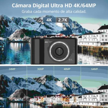 Cámara digital 4K para fotografía, cámara portátil con pantalla plegable estilo Y2K para videoblogs, con tarjeta SD de 32 GB, correa para la muñeca, temporizador automático, estabilización de imagen, zoom digital de 16x. Regalo ideal para niñas, niños y p