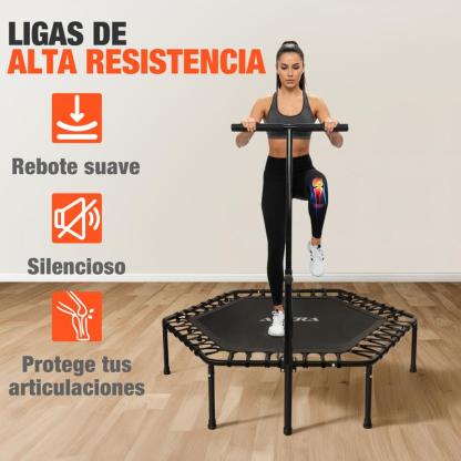 Trampolín Fitness 50 Pulgadas Hexagonal Extra Grande con Barra Agarradera – Altera Fitness Jumping Aeróbicos Casa / Gym