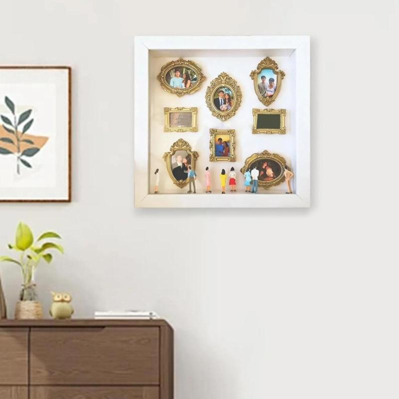 Mini Museum Silhouette Box DIY: Caja de Siluetas de Museo con 8 Mini Marcos Dorados y 10 Figuras para Exhibir Recuerdos Únicos Ideal para Aniversarios Bodas y San Valentín