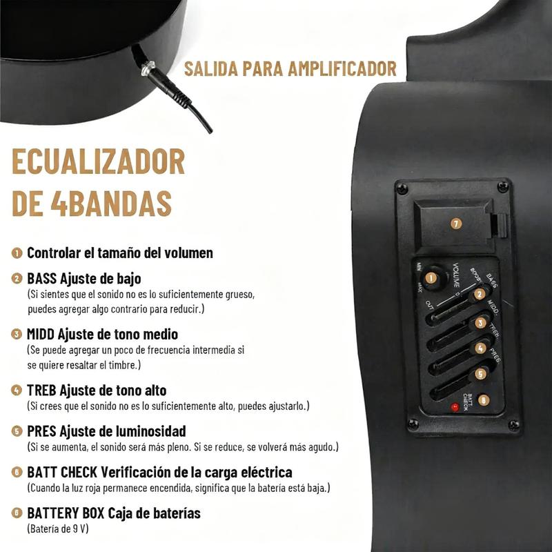 Guitarra Electroacústica 38” con EQ 4 Bandas + Kit Completo Principiantes (Funda, Afinador, Capo, Cable y Cuerdas)