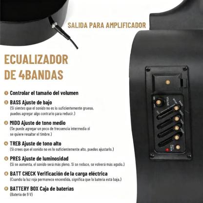 Guitarra Electroacústica 38” con EQ 4 Bandas + Kit Completo Principiantes (Funda, Afinador, Capo, Cable y Cuerdas)