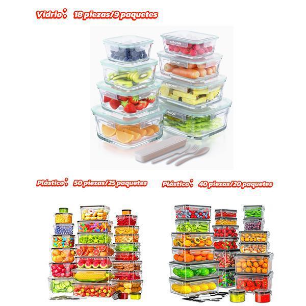 [Official] AISOON Juego de 50/40/16 Piezas de Contenedores Herméticos para Alimentos, Libres de BPA, Apilables, Resistentes a Fugas, Aptos para Congelador y Microondas, con Utensilios de Cocina de Vidrio y Plástico