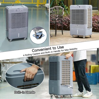 Enfriador evaporativo portátil YougetTech de 37 pulgadas, 3000 CFM | Con oscilación de 120°, 3 velocidades y funda protectora contra el polvo; ideal para garajes, patios, talleres y fábricas.