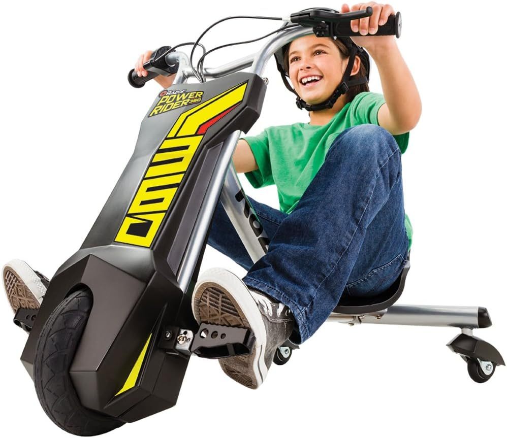 Razor PowerRider 360, Triciclo Eléctrico, Giros y Deslizamientos de 360 ​​Grados y Derrapes, Hasta 14 km/h, Hasta 30 minutos, Doble Corona Manillar, Rueda Delantero 200mm, 8+, 54 kg