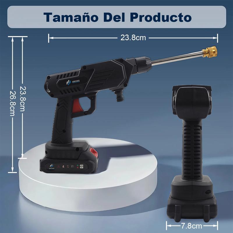 Pistola de Agua Inalámbrica para Hidrolavadora - 2 Baterías 7500mAh Autonomía Larga, Segura Duradera, Ahorra Agua Fácil de Usar, para Carros/Jardines/Cristales