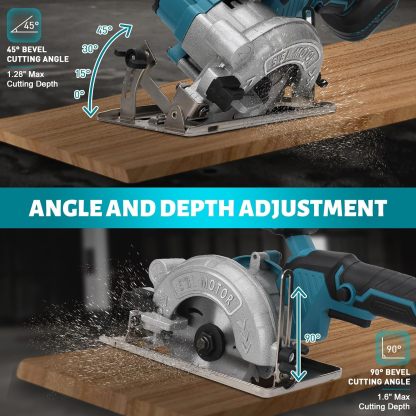 Sierra Circular Inalámbrica Amarilla SOARFLY 5 Pulgadas Herramienta Eléctrica de Alta Calidad Corte Ajustable 0‑42mm Bisel 45° para Madera Metal Azulejos PVC Motor de Cobre Batería de Larga Duración
