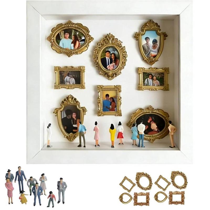 Mini Museum Silhouette Box DIY: Caja de Siluetas de Museo con 8 Mini Marcos Dorados y 10 Figuras para Exhibir Recuerdos Únicos Ideal para Aniversarios Bodas y San Valentín