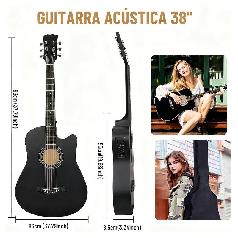Guitarra Electroacústica 38” con EQ 4 Bandas + Kit Completo Principiantes (Funda, Afinador, Capo, Cable y Cuerdas)