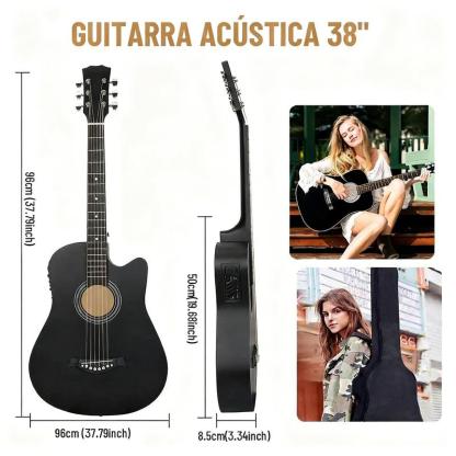 Guitarra Electroacústica 38” con EQ 4 Bandas + Kit Completo Principiantes (Funda, Afinador, Capo, Cable y Cuerdas)