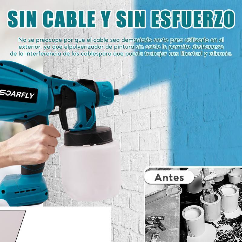 Pistola pulverizadora de mano pulverizadora eléctrica inalámbrica con 2 Batería Recargables de 2600mAh, botella pulverizadora  de 800ml (color: Azul) para Casas, Paredes, Cercas
