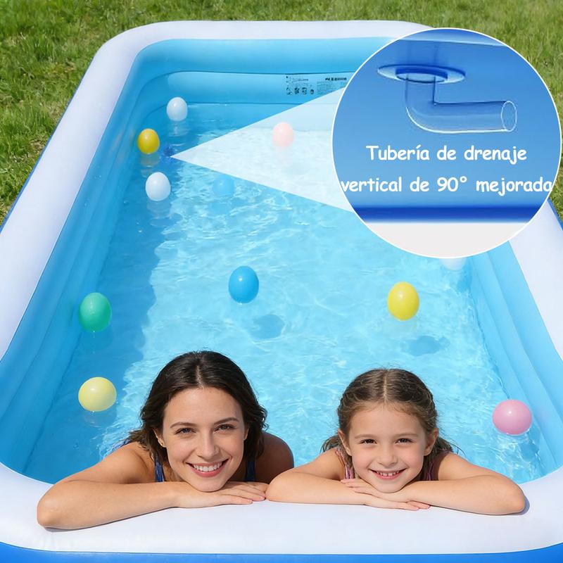 Piscina hinchable rectangular para toda la familia210cm, piscina exterior de PVC resistente para reuniones familiares, fiestas de verano y ocio en el jardín.