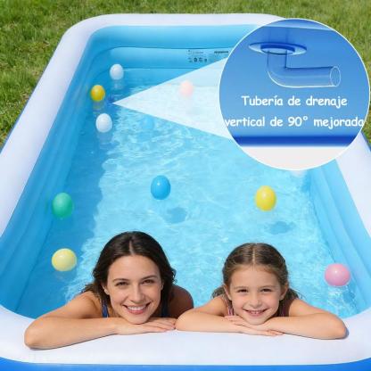 Piscina hinchable rectangular para toda la familia210cm, piscina exterior de PVC resistente para reuniones familiares, fiestas de verano y ocio en el jardín.