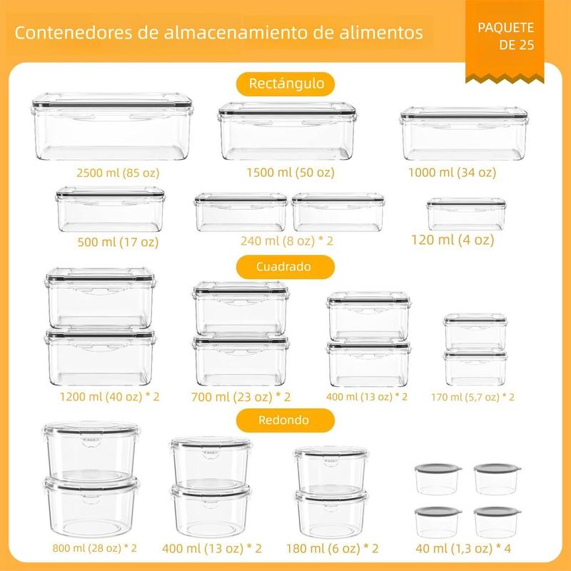 [Official] AISOON Juego de 50/40/16 Piezas de Contenedores Herméticos para Alimentos, Libres de BPA, Apilables, Resistentes a Fugas, Aptos para Congelador y Microondas, con Utensilios de Cocina de Vidrio y Plástico