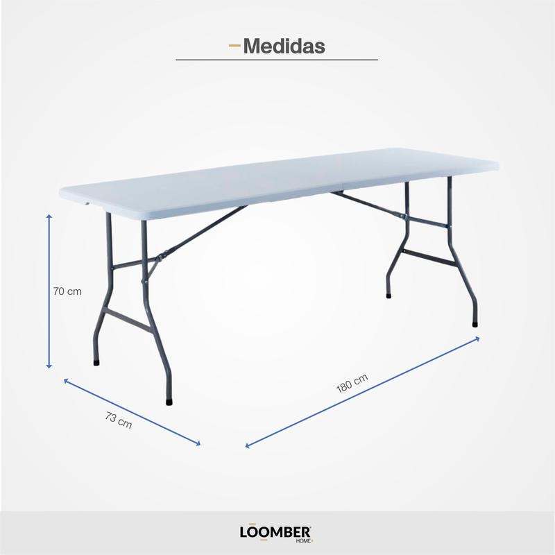 Mesa Plegable de Plástico Color Blanca 180 centimetros