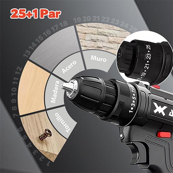 Agold Kit de destornilladores, taladro inalámbrico, baterías de litio de impacto en estuche de transporte negro