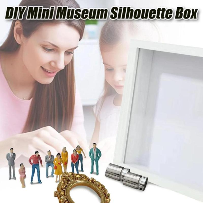 Mini Museum Silhouette Box DIY: Caja de Siluetas de Museo con 8 Mini Marcos Dorados y 10 Figuras para Exhibir Recuerdos Únicos Ideal para Aniversarios Bodas y San Valentín