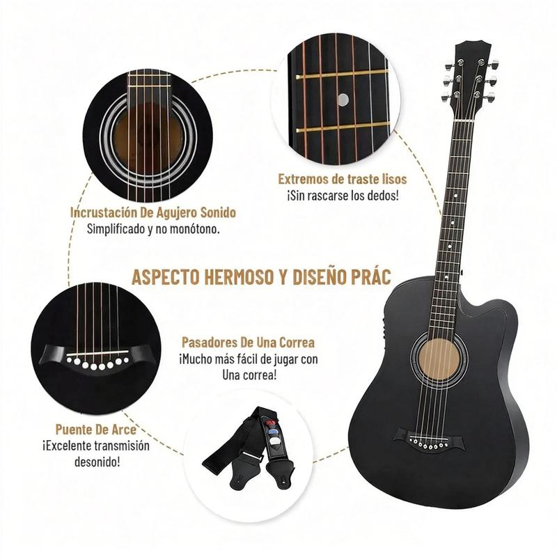 Guitarra Electroacústica 38” con EQ 4 Bandas + Kit Completo Principiantes (Funda, Afinador, Capo, Cable y Cuerdas)