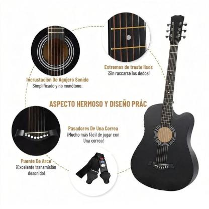 Guitarra Electroacústica 38” con EQ 4 Bandas + Kit Completo Principiantes (Funda, Afinador, Capo, Cable y Cuerdas)