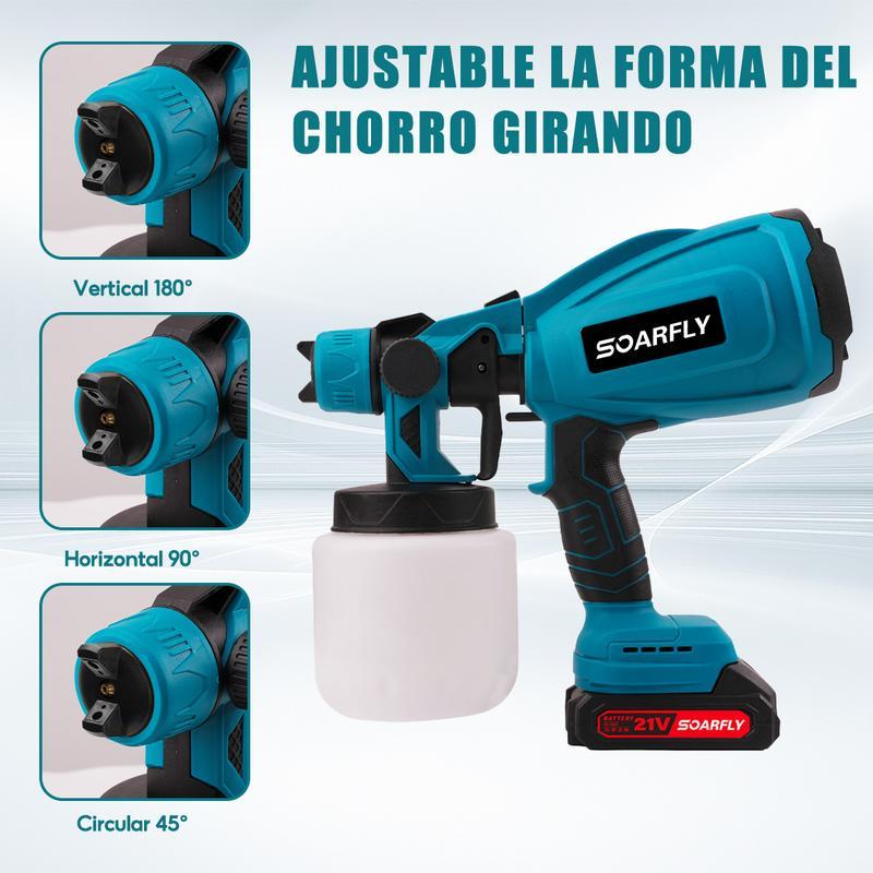 Pistola pulverizadora de mano pulverizadora eléctrica inalámbrica con 2 Batería Recargables de 2600mAh, botella pulverizadora  de 800ml (color: Azul) para Casas, Paredes, Cercas