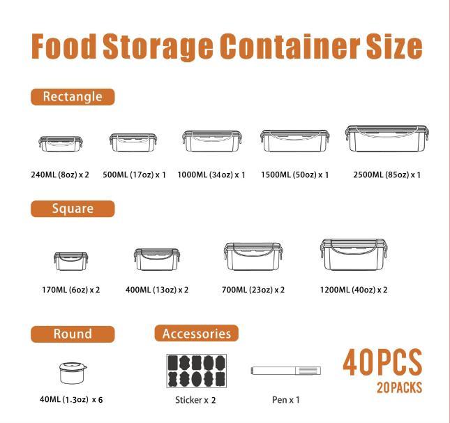 [Official] AISOON Juego de 50/40/16 Piezas de Contenedores Herméticos para Alimentos, Libres de BPA, Apilables, Resistentes a Fugas, Aptos para Congelador y Microondas, con Utensilios de Cocina de Vidrio y Plástico