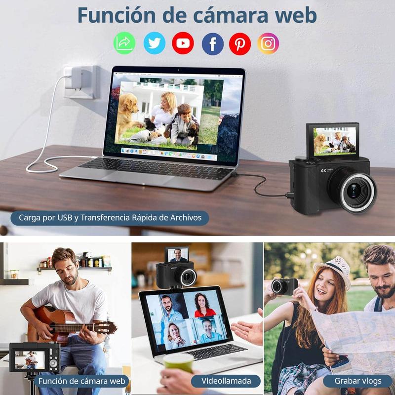 Cámara digital 4K para fotografía, cámara portátil con pantalla plegable estilo Y2K para videoblogs, con tarjeta SD de 32 GB, correa para la muñeca, temporizador automático, estabilización de imagen, zoom digital de 16x. Regalo ideal para niñas, niños y p
