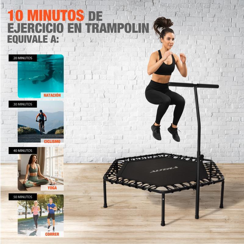 Trampolín Fitness 50 Pulgadas Hexagonal Extra Grande con Barra Agarradera – Altera Fitness Jumping Aeróbicos Casa / Gym