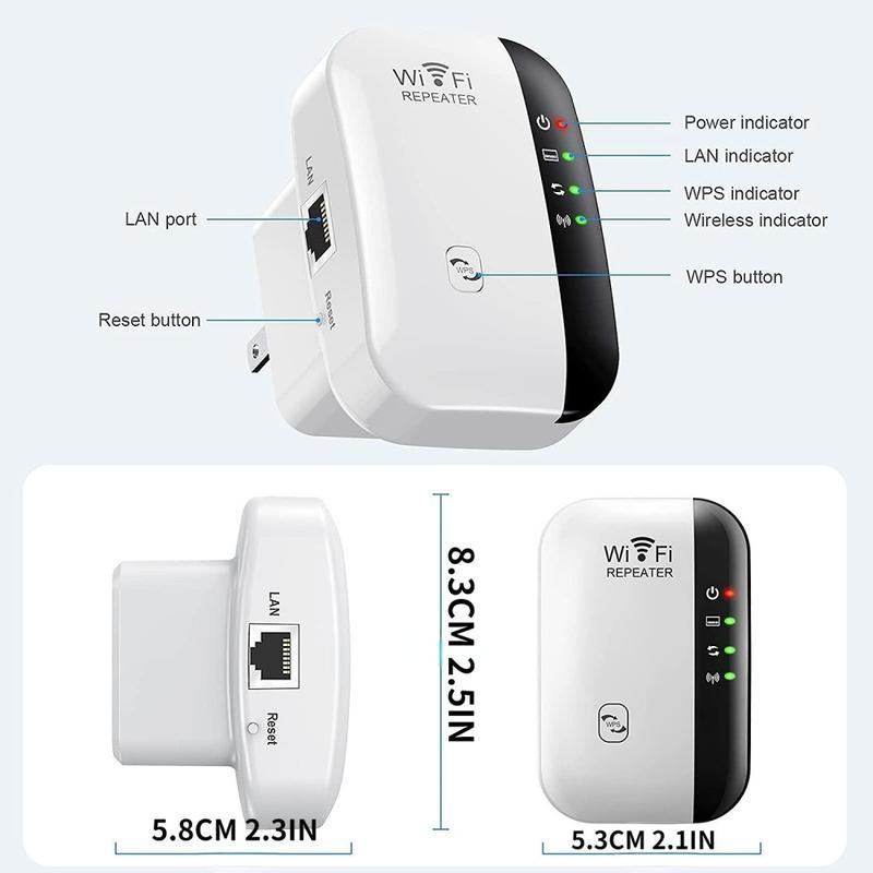 Repetidor WiFi 300Mbps 2.4GHz, amplificador de señal inalámbrico de largo alcance, extensor WiFi con botón WPS para casa y oficina