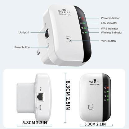 Repetidor WiFi 300Mbps 2.4GHz, amplificador de señal inalámbrico de largo alcance, extensor WiFi con botón WPS para casa y oficina