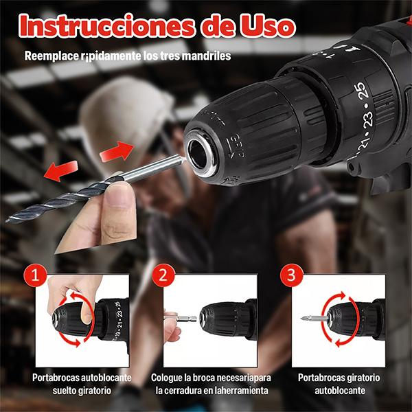 Agold Kit de destornilladores, taladro inalámbrico, baterías de litio de impacto en estuche de transporte negro