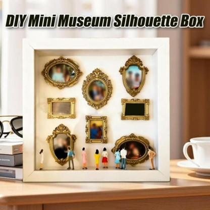 Mini Museum Silhouette Box DIY: Caja de Siluetas de Museo con 8 Mini Marcos Dorados y 10 Figuras para Exhibir Recuerdos Únicos Ideal para Aniversarios Bodas y San Valentín