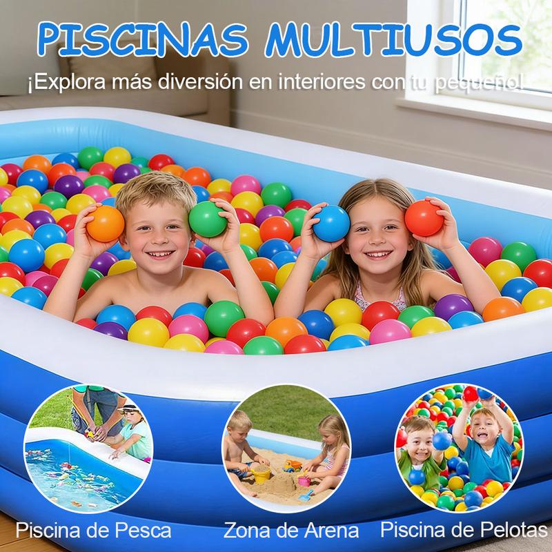 Piscina hinchable rectangular para toda la familia210cm, piscina exterior de PVC resistente para reuniones familiares, fiestas de verano y ocio en el jardín.