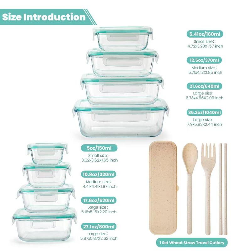 [Official] AISOON Juego de 50/40/16 Piezas de Contenedores Herméticos para Alimentos, Libres de BPA, Apilables, Resistentes a Fugas, Aptos para Congelador y Microondas, con Utensilios de Cocina de Vidrio y Plástico