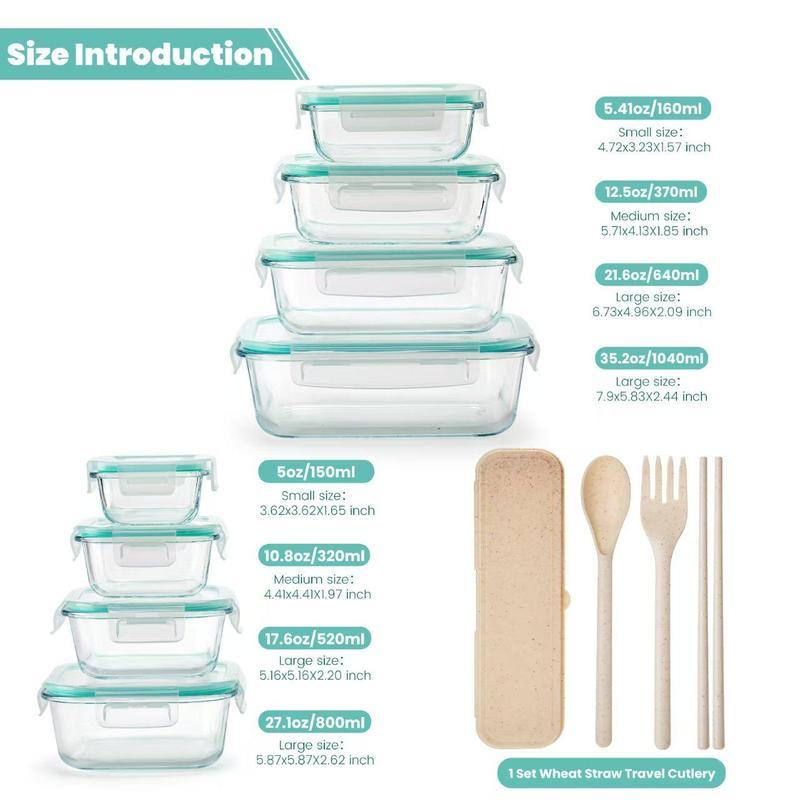 [Official] AISOON Juego de 50/40/16 Piezas de Contenedores Herméticos para Alimentos, Libres de BPA, Apilables, Resistentes a Fugas, Aptos para Congelador y Microondas, con Utensilios de Cocina de Vidrio y Plástico