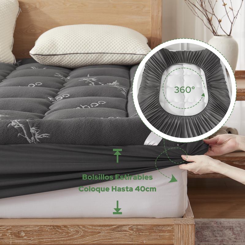 BEDLORE Cubrecolchón Queen de Viscosa Derivada de Bambú, Almohadilla Superior Gruesa Tipo Almohada para Colchón con Bolsillos Elásticos para Colchones de 6-18 Pulgadas, Cubrecolchón Suave para Alivio