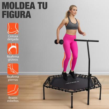 Trampolín Fitness 50 Pulgadas Hexagonal Extra Grande con Barra Agarradera – Altera Fitness Jumping Aeróbicos Casa / Gym