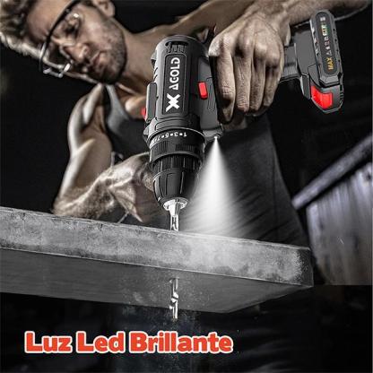 Agold Kit de destornilladores, taladro inalámbrico, baterías de litio de impacto en estuche de transporte negro