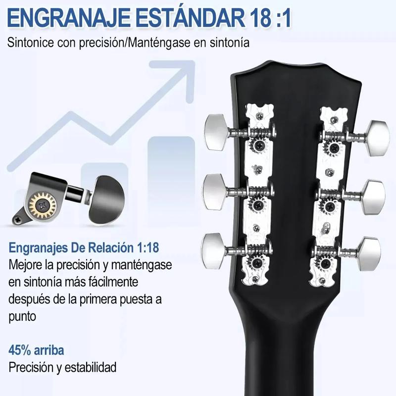 Guitarra Electroacústica 38” con EQ 4 Bandas + Kit Completo Principiantes (Funda, Afinador, Capo, Cable y Cuerdas)