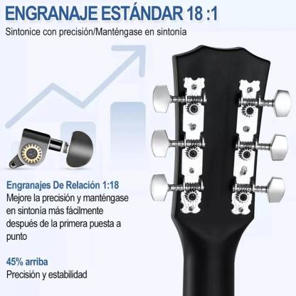 Guitarra Electroacústica 38” con EQ 4 Bandas + Kit Completo Principiantes (Funda, Afinador, Capo, Cable y Cuerdas)