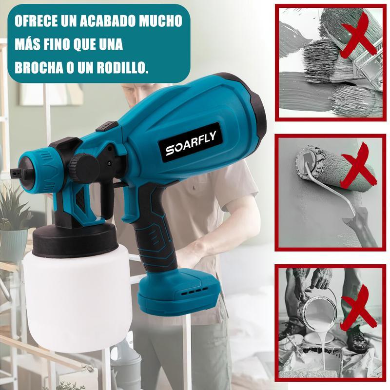 Pistola pulverizadora de mano pulverizadora eléctrica inalámbrica con 2 Batería Recargables de 2600mAh, botella pulverizadora  de 800ml (color: Azul) para Casas, Paredes, Cercas