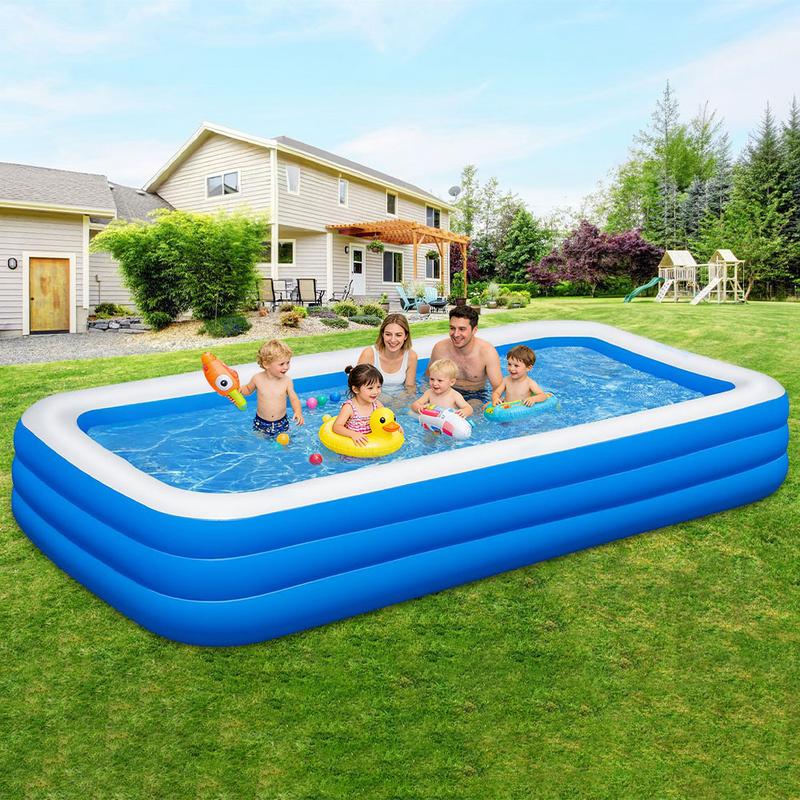 Piscina hinchable rectangular para toda la familia210cm, piscina exterior de PVC resistente para reuniones familiares, fiestas de verano y ocio en el jardín.