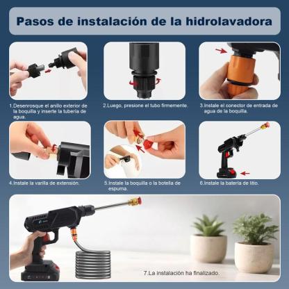 Pistola de Agua Inalámbrica para Hidrolavadora - 2 Baterías 7500mAh Autonomía Larga, Segura Duradera, Ahorra Agua Fácil de Usar, para Carros/Jardines/Cristales