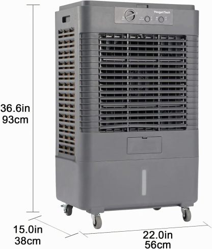 Enfriador evaporativo portátil YougetTech de 37 pulgadas, 3000 CFM | Con oscilación de 120°, 3 velocidades y funda protectora contra el polvo; ideal para garajes, patios, talleres y fábricas.