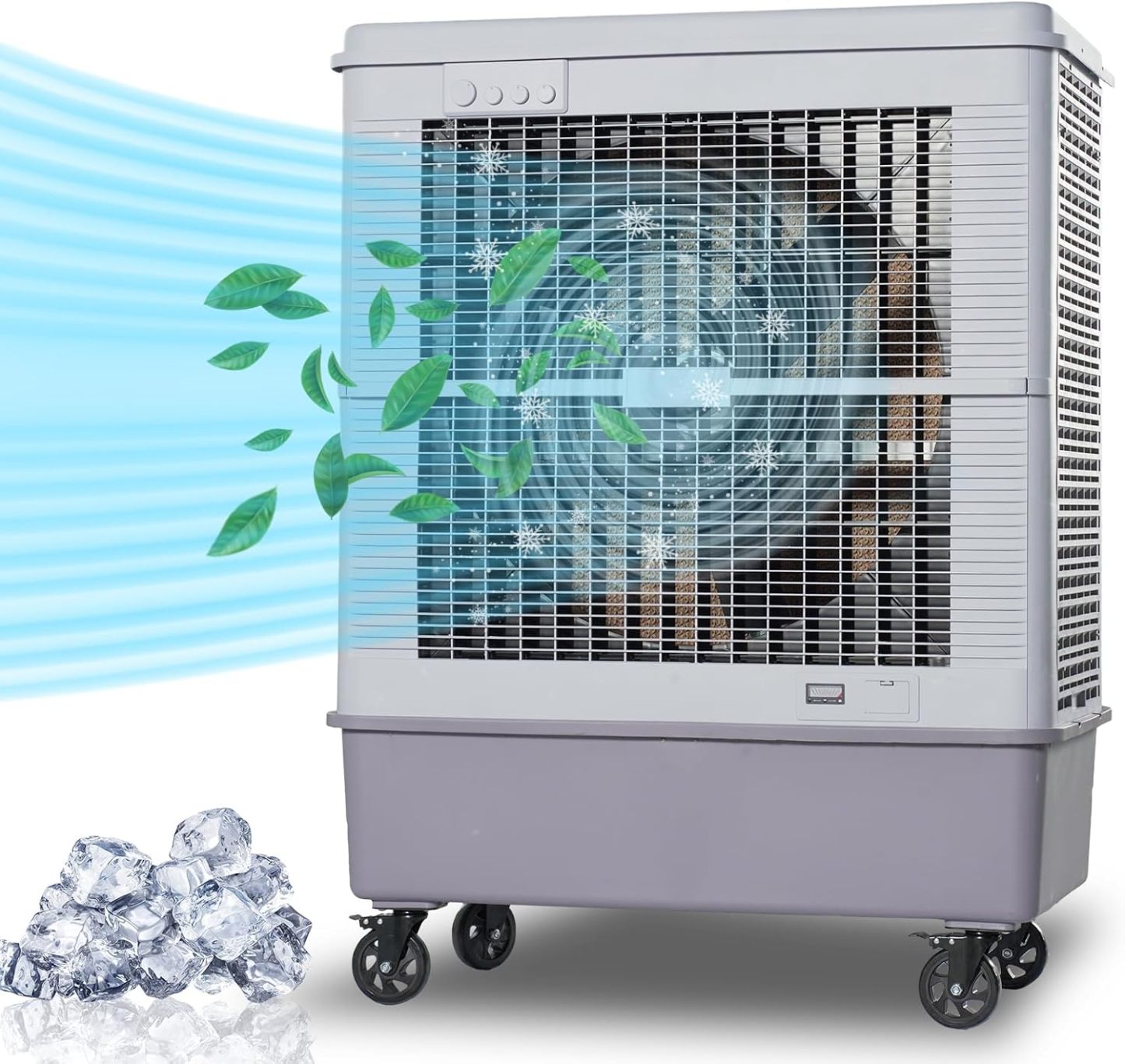 Enfriador evaporativo portátil YougetTech de 37 pulgadas, 3000 CFM | Con oscilación de 120°, 3 velocidades y funda protectora contra el polvo; ideal para garajes, patios, talleres y fábricas.