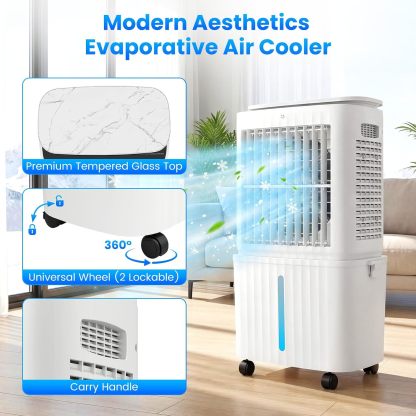 Enfriador evaporativo Auertech de 6,8 galones y 2500 CFM (desmontable) | Unidad 4 en 1, oscilación de 120°, luz; aire acondicionado sin necesidad de ventana para dormitorio, apartamento o garaje.