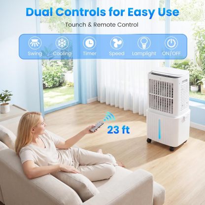 Enfriador evaporativo Auertech de 6,8 galones y 2500 CFM (desmontable) | Unidad 4 en 1, oscilación de 120°, luz; aire acondicionado sin necesidad de ventana para dormitorio, apartamento o garaje.