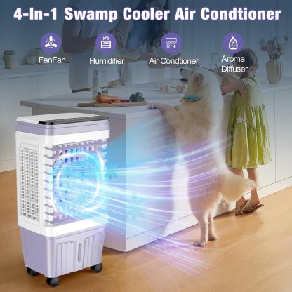 Aire acondicionado portátil, enfriador evaporativo de 3000 CFM | Depósito de agua de 6,87 galones, 3 velocidades y 4 modos, oscilación de 120° y temporizador de 15 horas; ideal para el hogar, dormitorio, cocina y refrigeración de interiores.