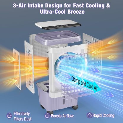 Aire acondicionado portátil, enfriador evaporativo de 3000 CFM | Depósito de agua de 6,87 galones, 3 velocidades y 4 modos, oscilación de 120° y temporizador de 15 horas; ideal para el hogar, dormitorio, cocina y refrigeración de interiores.